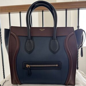 Celine Mini Luggage Tricolor Tote Black/Navy Blue/ Brown